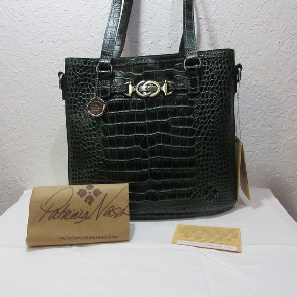 Patricia Nash Lundy Leather Convertible Crossbody – GREEN Croco MSRP $229 NWT - Picture 1 of 14